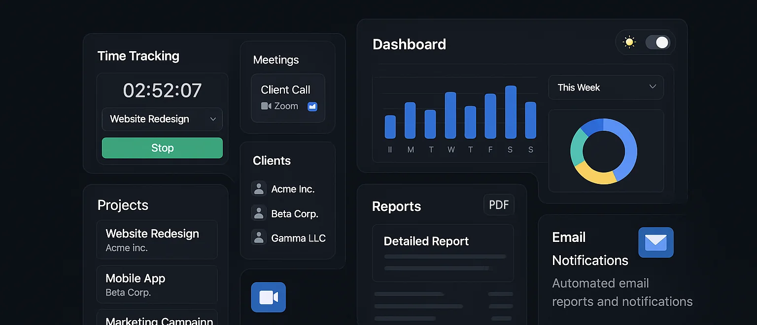 Hourlyo time tracking dashboard interface
